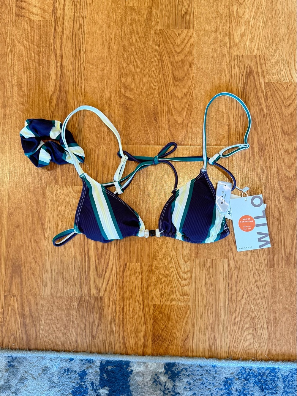 WILO The Label Striped Triangle Bikini Top with Matching Scrunchie - Size XS